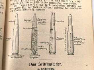 "Unterrichtsbuch für die Maschinengewehr Kompangnien Gerät 08" datiert 1910, 214 Seiten, DIN A5, gebraucht