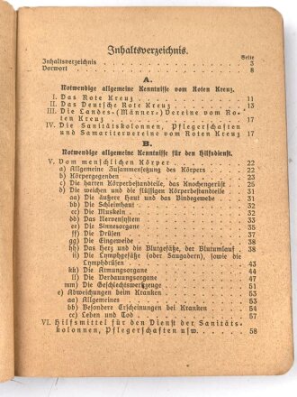 "Amtliches Unterrichtsbuch des Deutschen Roten Kreuzes", datiert 1930, DIN A6, 416 Seiten