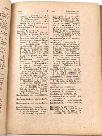 "Deutsch - Italienisches Militär Wörterbuch", datiert 1928, DIN A6, 286 Seiten