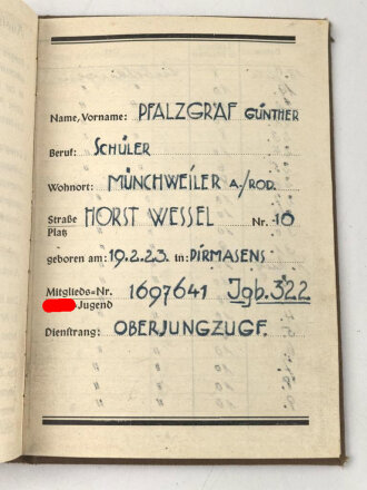 Hitlerjugend Leistungsbuch der Landwirschaft, datiert 1940, DIN A6