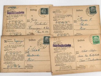 Elsaß, 4 x Postkarte, Briefmarke Hindenburg mit Aufdruck