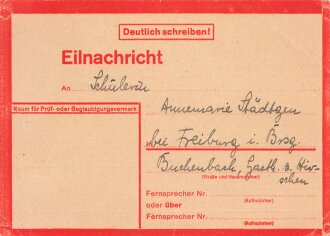 Drei Lebenszeichenkarten einer Familie aus Dortmund an Ihre Tochter. Alle datiert 1944, am 23.5.44 " Bis auf Kellerinhalt alles verloren, alle drei gesund, sei vergnügt" Lebenszeichenkarten wurden nach den Bombennächten verschickt