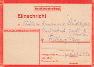 Drei Lebenszeichenkarten einer Familie aus Dortmund an Ihre Tochter. Alle datiert 1944, am 23.5.44 " Bis auf Kellerinhalt alles verloren, alle drei gesund, sei vergnügt" Lebenszeichenkarten wurden nach den Bombennächten verschickt