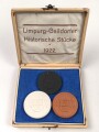 "Gaildorf 1434-1922" Drei Porzellanmedaillen in beschädigtem Etui " Limpurg Gaildorfer Historische Stücke 1922"