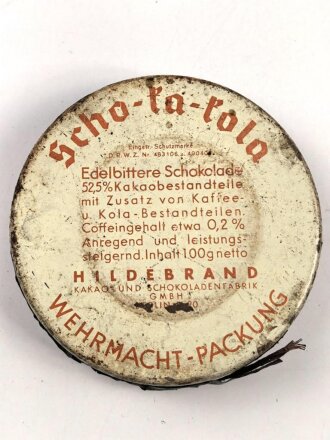 Scho-ka-kola Dose Wehrmacht Packung datiert 1941, ungeöffnet mit dem originalen Inhalt