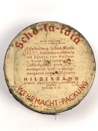 Scho-ka-kola Dose Wehrmacht Packung datiert 1941, ungeöffnet mit dem originalen Inhalt