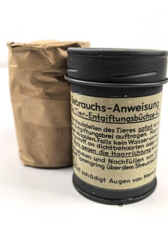 Tier Entgiftungsbüchse 42 der Wehrmacht. Ungebrauchtes Stück in der originalen Umverpackung