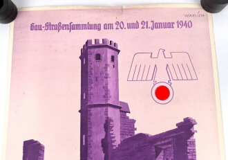 Winterhilfswerk Plakat " Gaustraßensammlung am 20. und. 21. Januar 1940 Niedersächsische Burgen werben für das Kriegs WHW" Maße 59 x 85cm