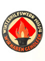 Türplakette Metall.  Winterhilfswerk 1933-34 " Wir haben geholfen" Durchmesser 95mm