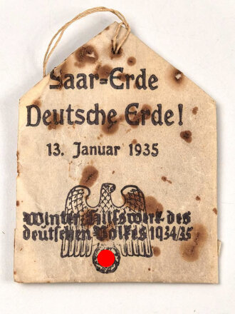 Winterhilfswerk 1934/35, Säckchen " Saar Erde, Deutsche Erde ! 13. Januar 1935!