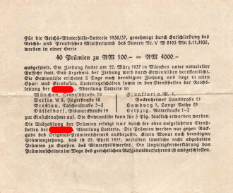 Winterhilfswerk Prämienschein 1937