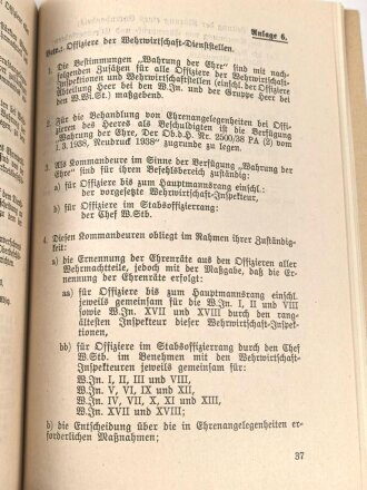  "Wahrung der Ehre" Der Oberbefehltshaber des Heeres Nr. 2500. 38. PA (2)., datiert 1939, 47 Seiten, DIN A5