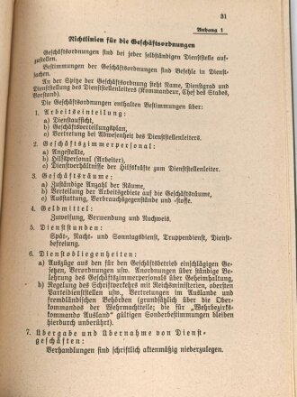 H.Dv. 30 "Schrift- und Geschäftsverkehr der Wehrmacht"  datiert 1939, DIN A5, 39 Seiten