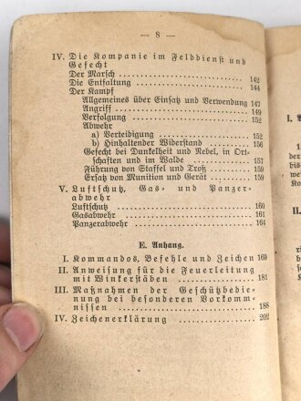 H.Dv. 130/4a "Ausbildungsvorschrift für die Infanterie Heft 4a Die Infanteriegeschützkompanie" datiert 1937, DIN A6, 202 Seiten, gebraucht