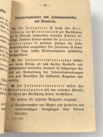 H.Dv. 130/9 "Ausbildungsvorschrift für die Infanterie Heft 9 Führung und Kampf der Infanterie" datiert 1940, DIN A6, 160 Seiten, gebraucht