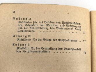 H.Dv. 483 "Die Nachschubdienste des Feldheeres" datiert 1939, DIN A6, 80 Seiten, gebraucht