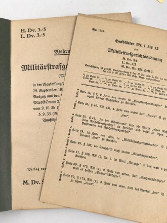 H.Dv. 3/5 "Militärstrafgerichtsordnung" datiert 1937, DIN A5, 157 Seiten, gebraucht