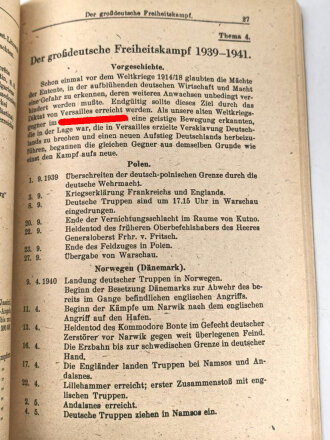 "Offizierthemen - Ein Handbuch für den Offizierunterricht" datiert 1943, DIN A5, 77 Seiten, gebraucht