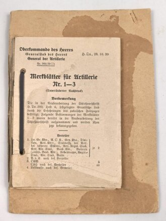 Oberkommando des Heeres, Sammlung von "Merkblätter für die Artillerie" datiert ab 1939