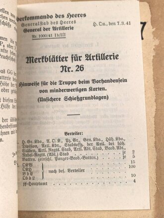 Oberkommando des Heeres, Sammlung von "Merkblätter für die Artillerie" datiert ab 1939