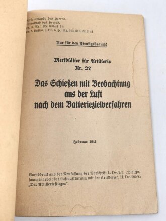 Oberkommando des Heeres, Sammlung von "Merkblätter für die Artillerie" datiert ab 1939