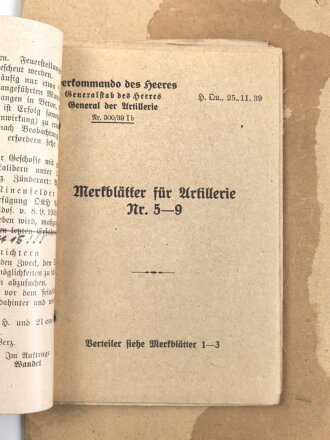 Oberkommando des Heeres, Sammlung von "Merkblätter für die Artillerie" datiert ab 1939