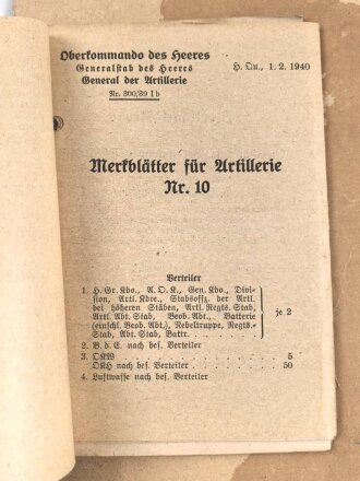 Oberkommando des Heeres, Sammlung von "Merkblätter für die Artillerie" datiert ab 1939