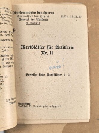 Oberkommando des Heeres, Sammlung von "Merkblätter für die Artillerie" datiert ab 1939