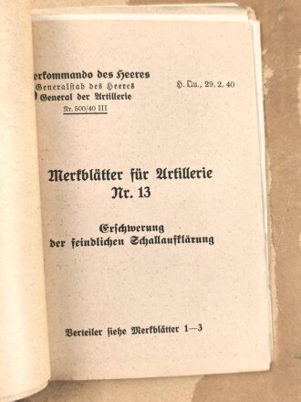 Oberkommando des Heeres, Sammlung von "Merkblätter für die Artillerie" datiert ab 1939