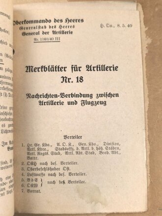 Oberkommando des Heeres, Sammlung von "Merkblätter für die Artillerie" datiert ab 1939