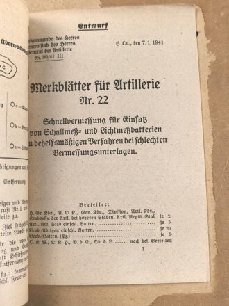 Oberkommando des Heeres, Sammlung von "Merkblätter für die Artillerie" datiert ab 1939