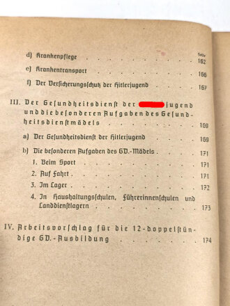 Ausbildungsvorschrift der Hitler-Jugend - Der Gesundheitsdienst des Bundes deutscher Mädels in  der HJ" datiert 1941, 178 Seiten, DIN A5, stark gebraucht