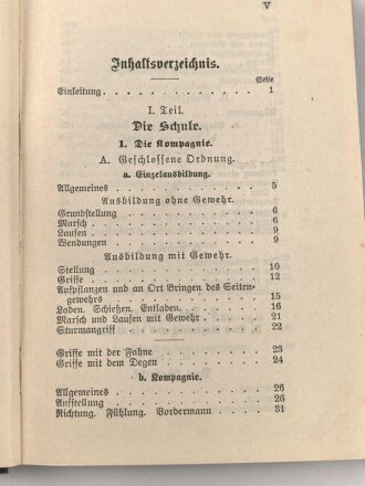 D.V.E. Nr. 130 "Exerzier-Reglement für die Infanterie" datiert 1909, 230 Seiten, DIN A6, gebraucht mit Deckblätter