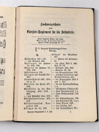 D.V.E. Nr. 130 "Exerzier-Reglement für die Infanterie" datiert 1909, 230 Seiten, DIN A6, gebraucht mit Deckblätter