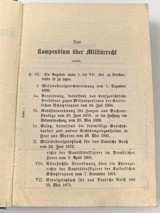 "Kompendium über Militärrecht", datiert 1900, 492 Seiten, DIN A5, stark gebraucht