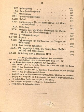 "Dienstunterricht für den Infanteristen und Jäger der könglichen bayerischen Armee" datiert 1889, 315 Seiten, DIN A6, stark gebraucht