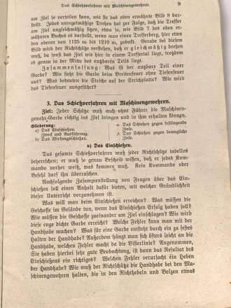 "Unsere Maschinengewehre ihre Technik, Schießlehre, Verwendung - Ein Handbuch für den Unterricht" datiert 1918, 24 Seiten, DIN A6, gebraucht und mittig geknickt