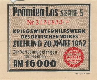 Winterhilfswerk Prämien Los Ziehung März 1942