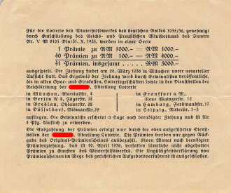 Winterhilfswerk Prämien Schein Ziehung März 1936