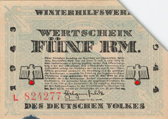 Winterhilfswerk des Deutschen Volkes 1943 1944, Wertschein 5 Reichsmark