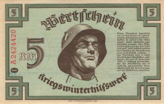 Winterhilfswerk des Deutschen Volkes 1939 1940, Wertschein 5 Reichsmark