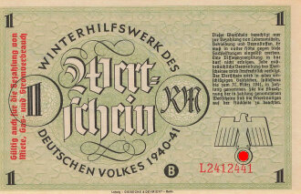 Winterhilfswerk des Deutschen Volkes 1940 1941, Wertschein 1 Reichsmark