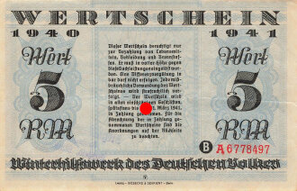 Winterhilfswerk des Deutschen Volkes 1940 1941, Wertschein 5 Reichsmark