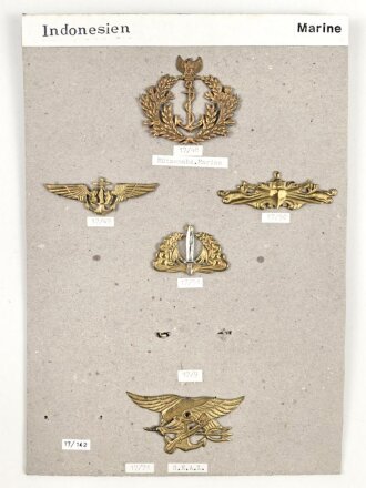 Indonesien, Sammlung Mützenabzeichen, auf Karton
