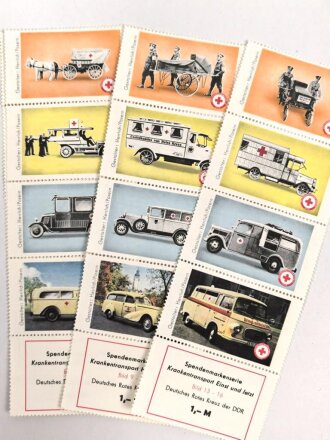 Deutsches Rotes Kreuz der DDR, 3 x Spendenmarkenserie " Krankentransporte einst und jetzt"