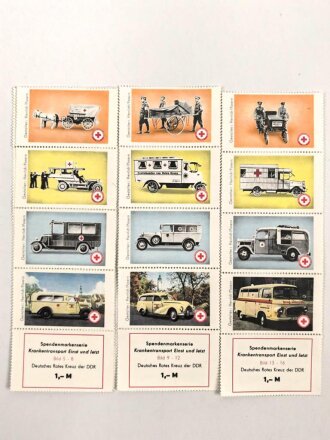 Deutsches Rotes Kreuz der DDR, 3 x Spendenmarkenserie " Krankentransporte einst und jetzt"