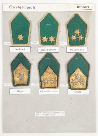 Österreich, Sammlung Rangabzeichen für Offiziere der Infanterie/ Ordnungstruppe, auf Karton getackert