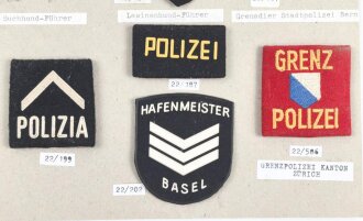 Schweiz, Sammlung Ärmelabzeichen der Polizei, auf Karton getackert