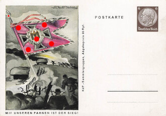 III. Reich - farbige Propaganda-Postkarte - " Mit unseren Fahnen ist der Sieg "