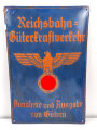 Emailleschild " Reichsbahn Güterkraftverkehr "Annnahme und Ausgabe von Gütern" Maße 39,5 x 59,5cm. Restauriertes Stück